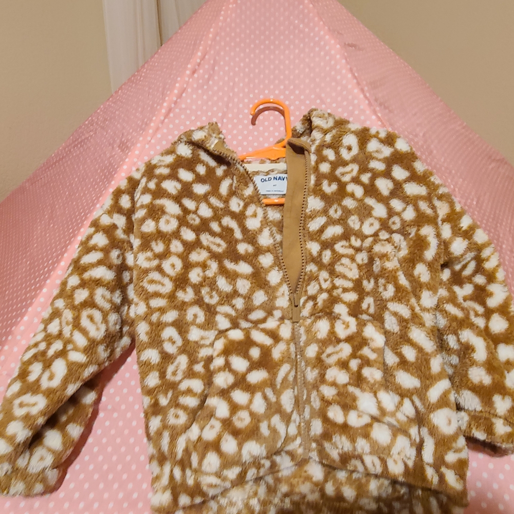 Old Navy Brown and White toddler Fleece hoodie Jacket w/ ears
